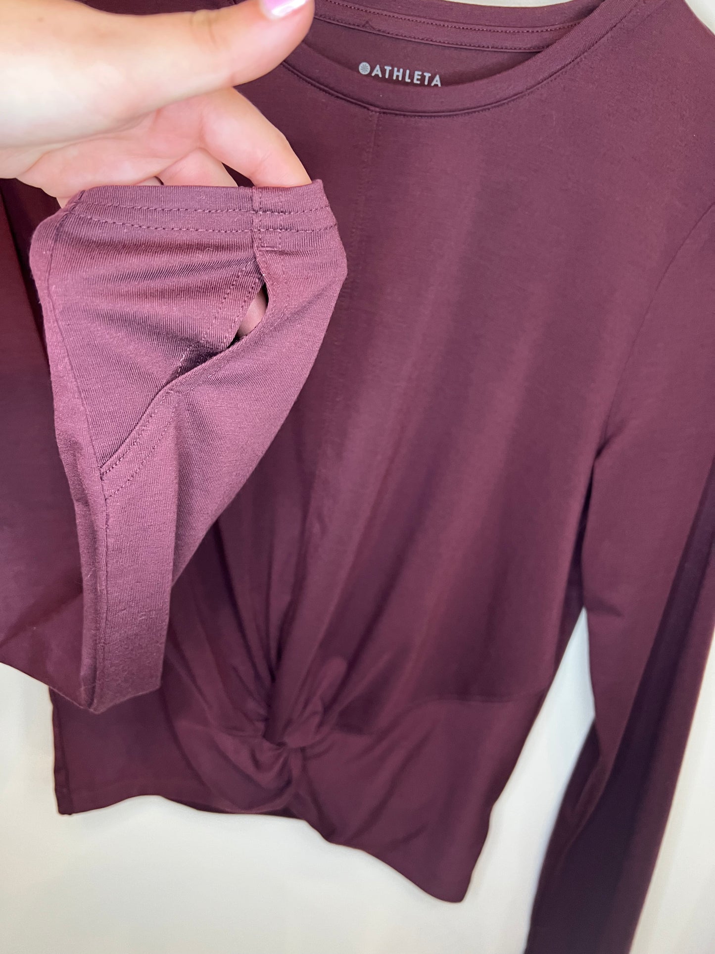 Athleta Maroon Knot Front Long Sleeve