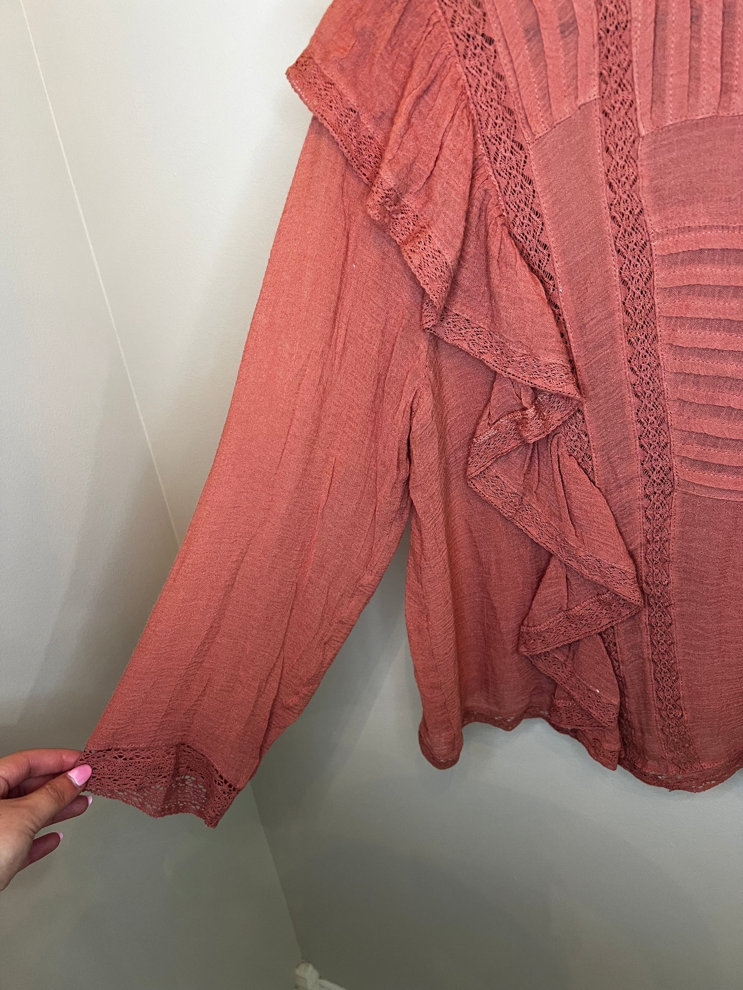 Free People Pink Ruffle Long Sleeve