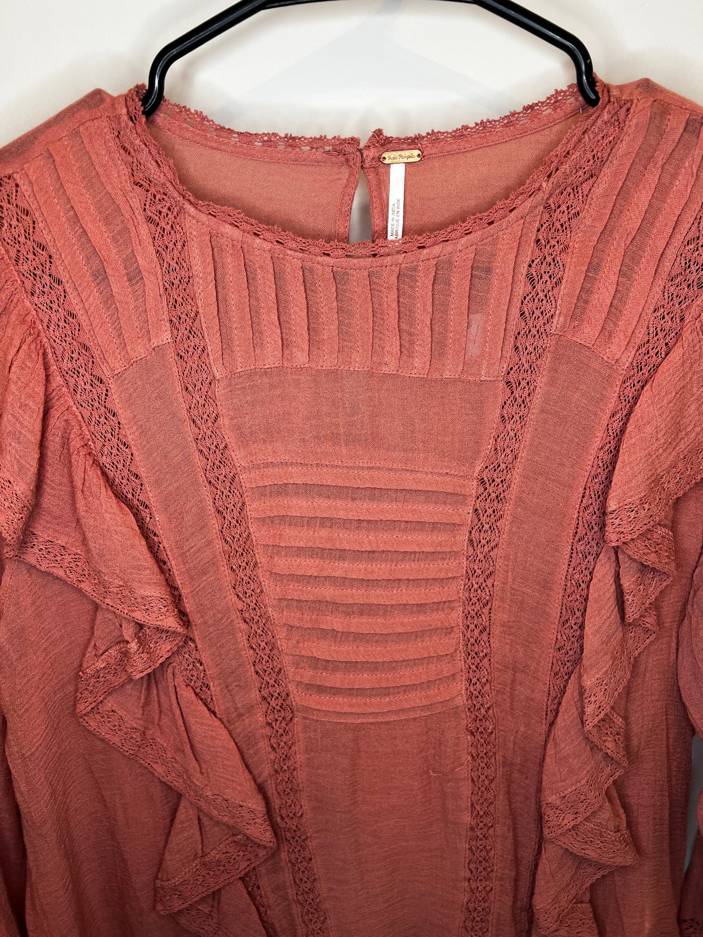 Free People Pink Ruffle Long Sleeve
