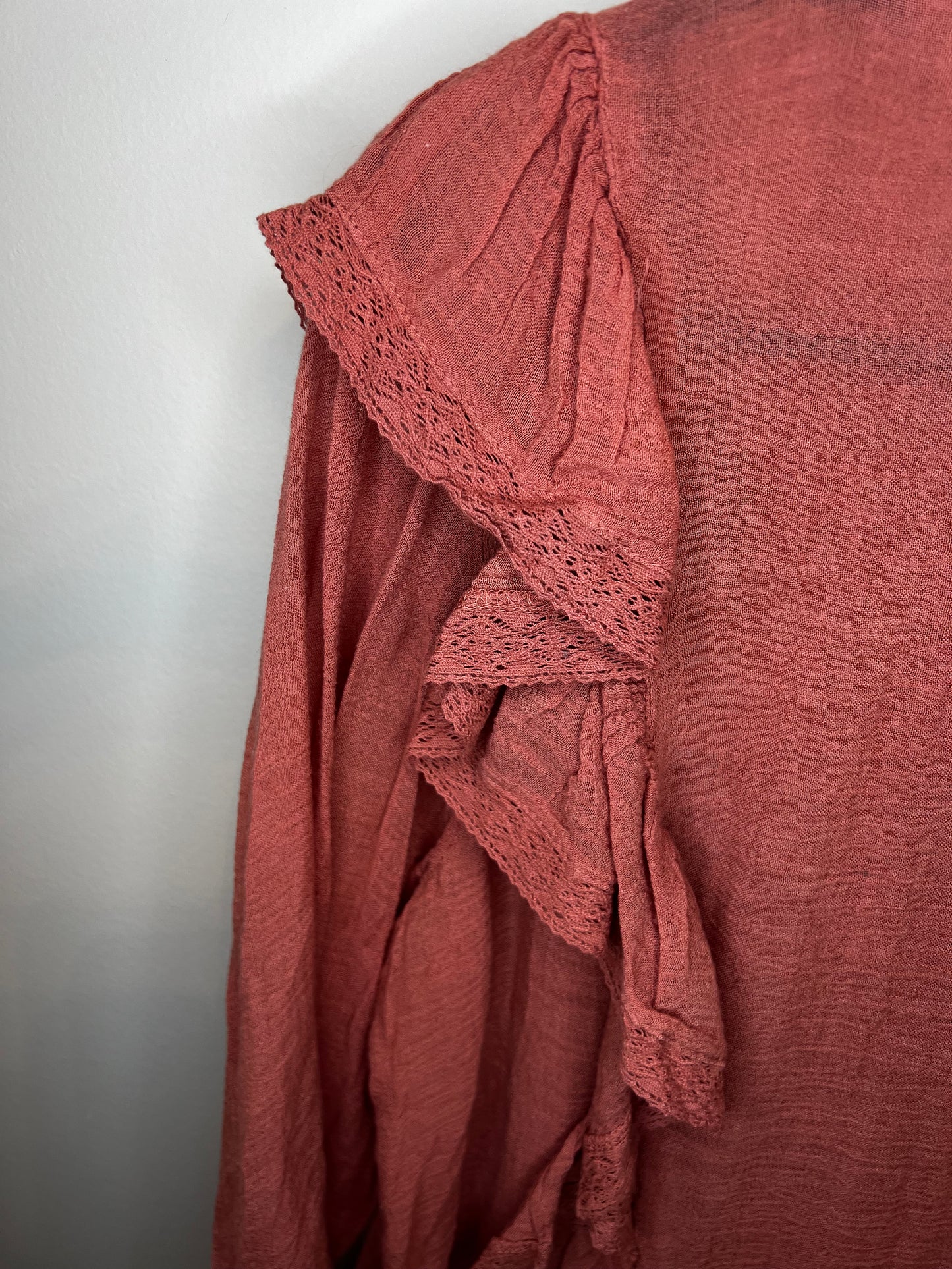 Free People Pink Ruffle Long Sleeve