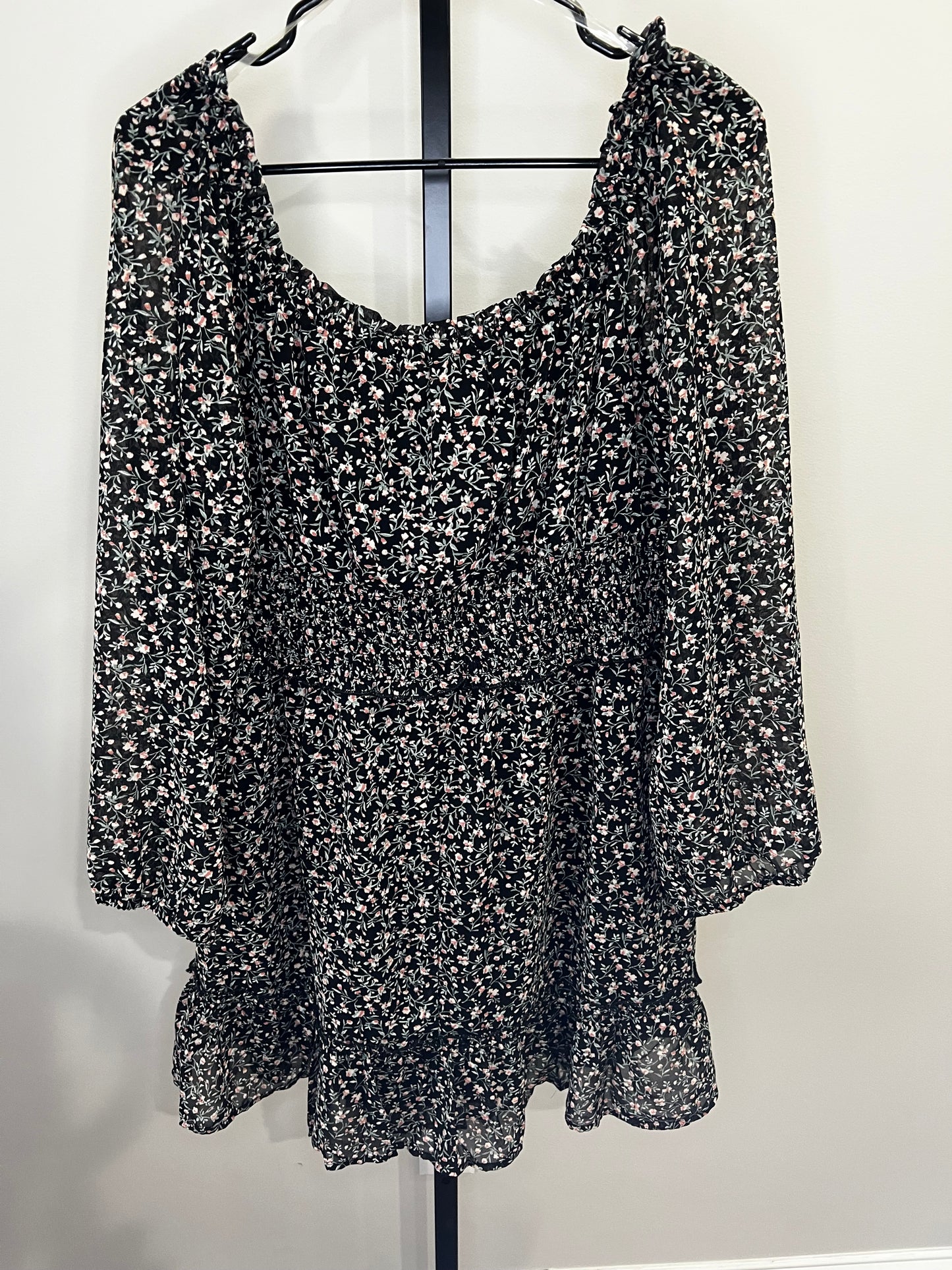Indulge Black Floral Long Sleeve Dress- XL