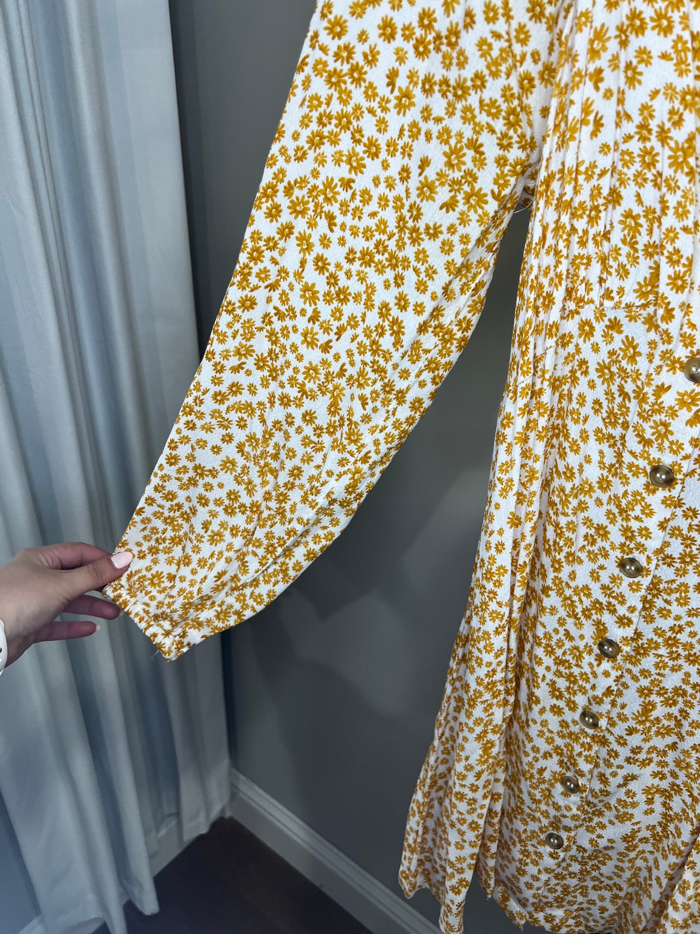 Cotton On Floral Long Sleeve Button Front Dress- Small