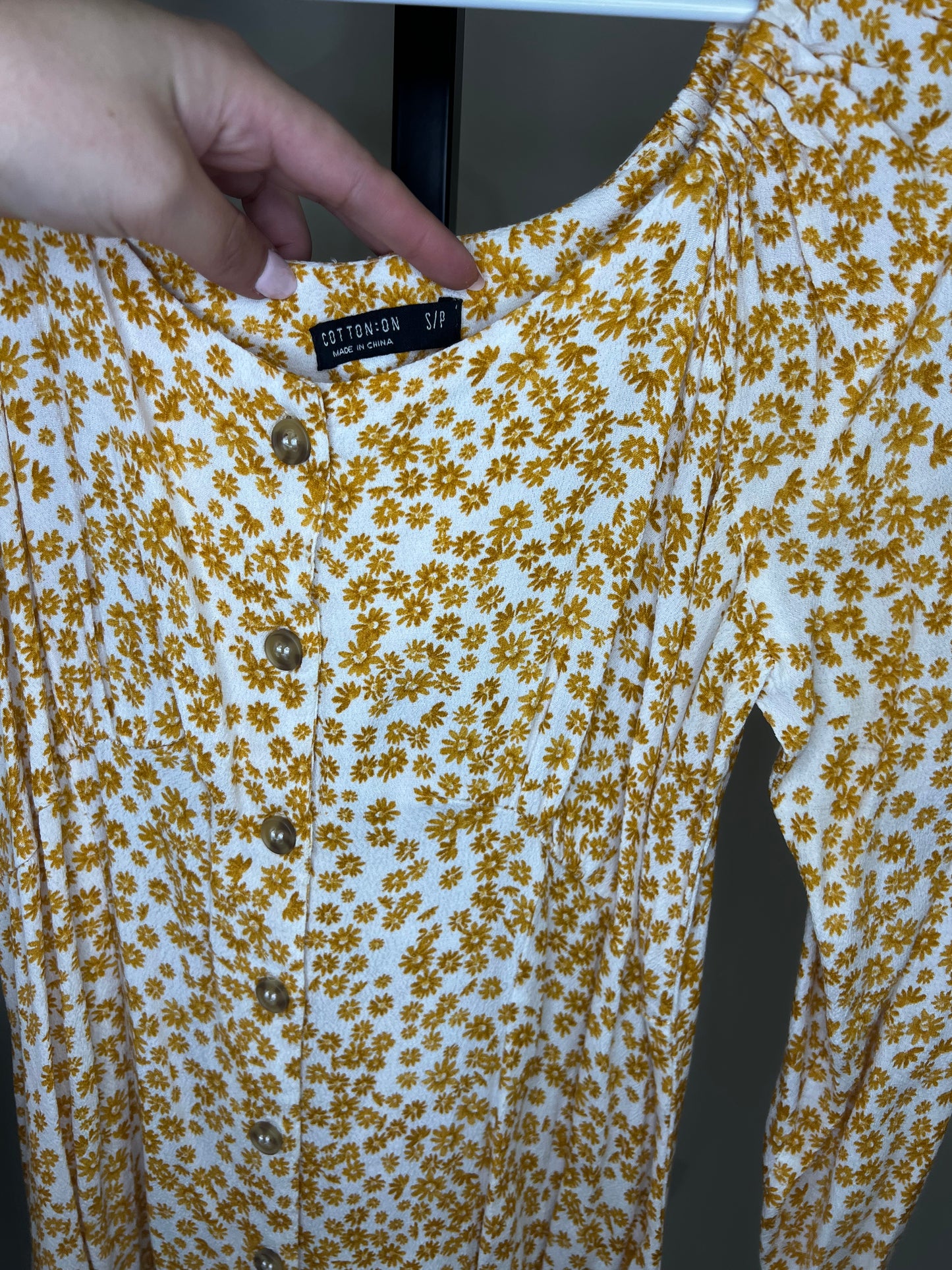 Cotton On Floral Long Sleeve Button Front Dress- Small