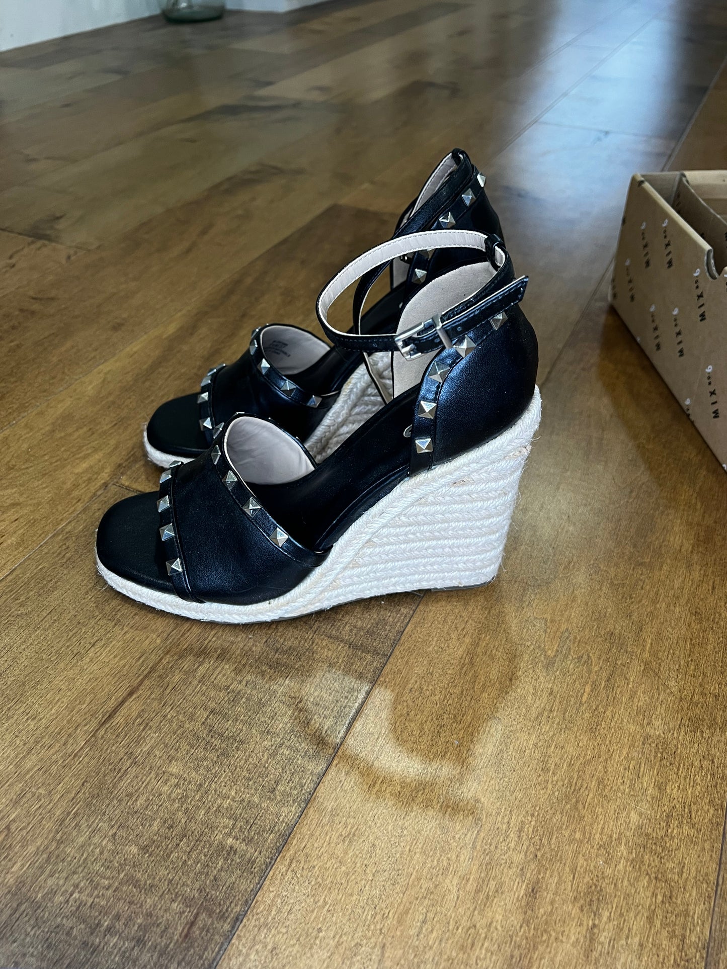 Mix No 6 Black Studded Wedges- Sz 6.5