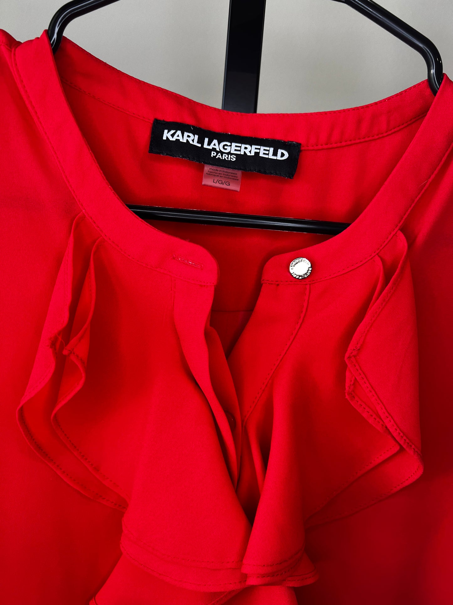 Karl Lagerfeld Red Ruffle Top- Sz L