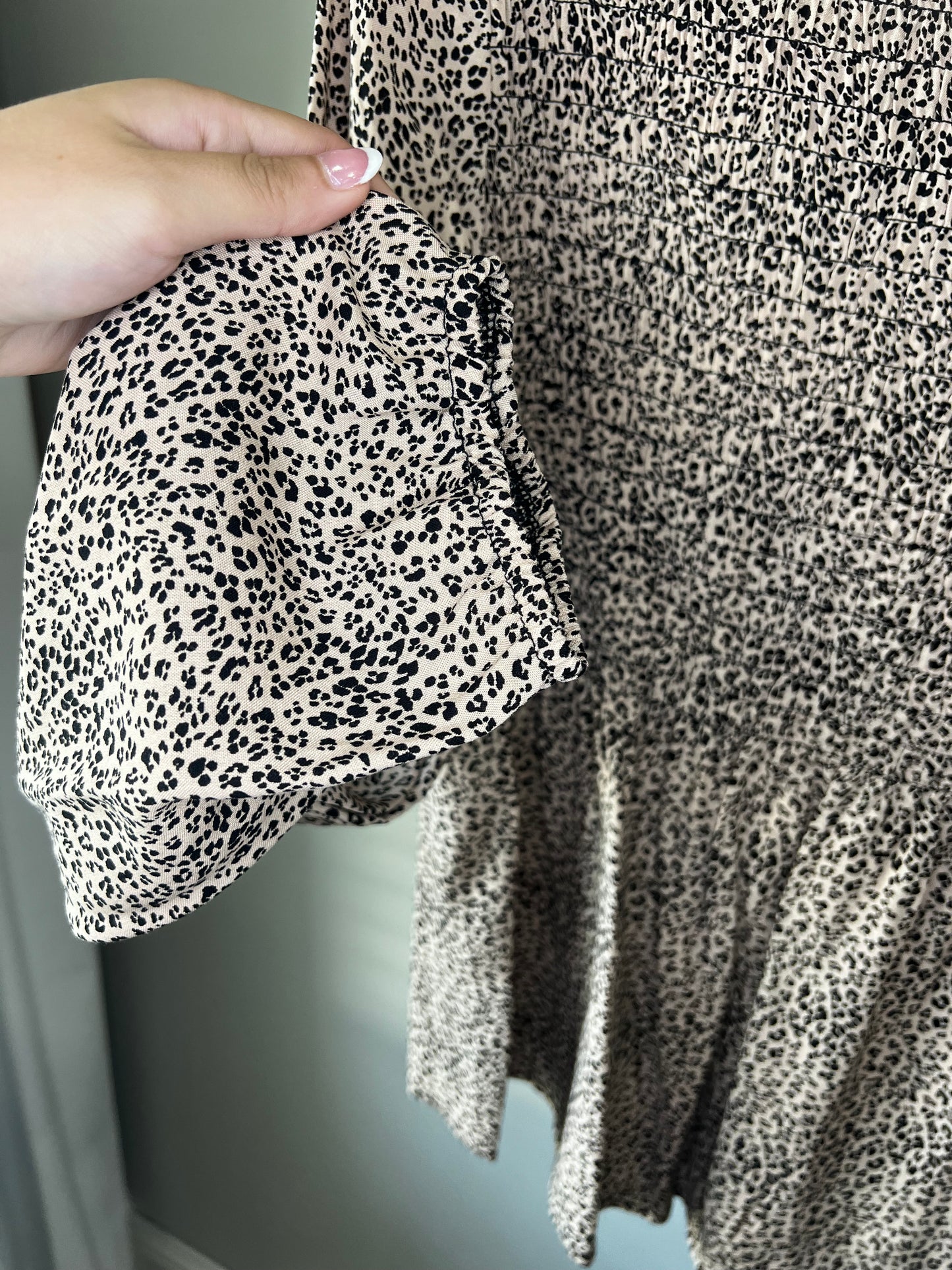 Leopard Smocked Long Sleeve- Sz L