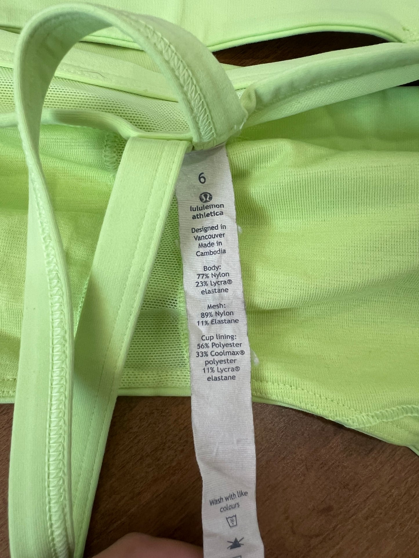 Lululemon Lime Green Bra- Sz 6