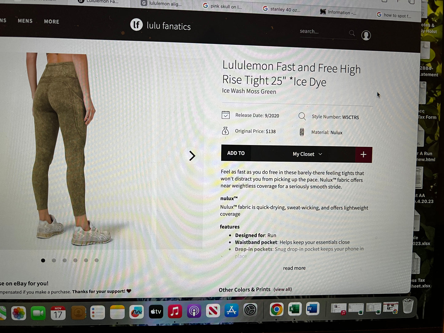 Lululemon Green Fast & Free Leggings
