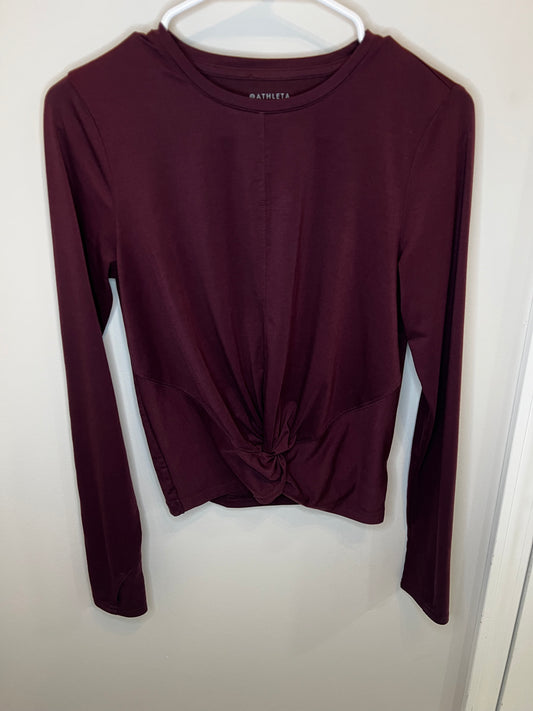Athleta Maroon Knot Front Long Sleeve