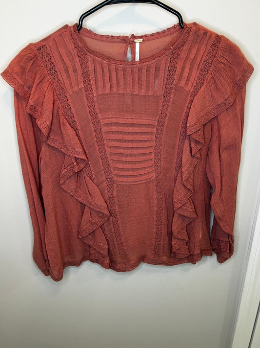 Free People Pink Ruffle Long Sleeve