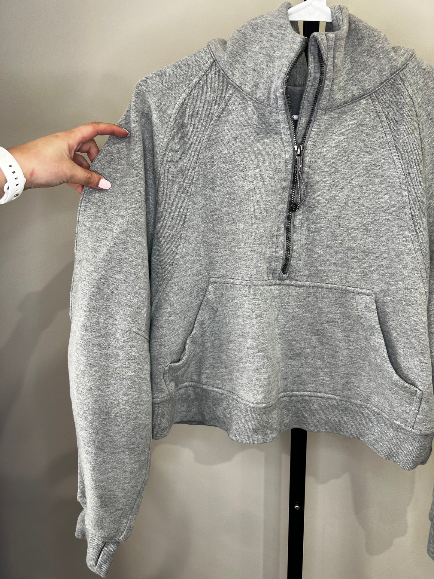 Lululemon Gray Hooded Quarter Zip Scuba- M/L