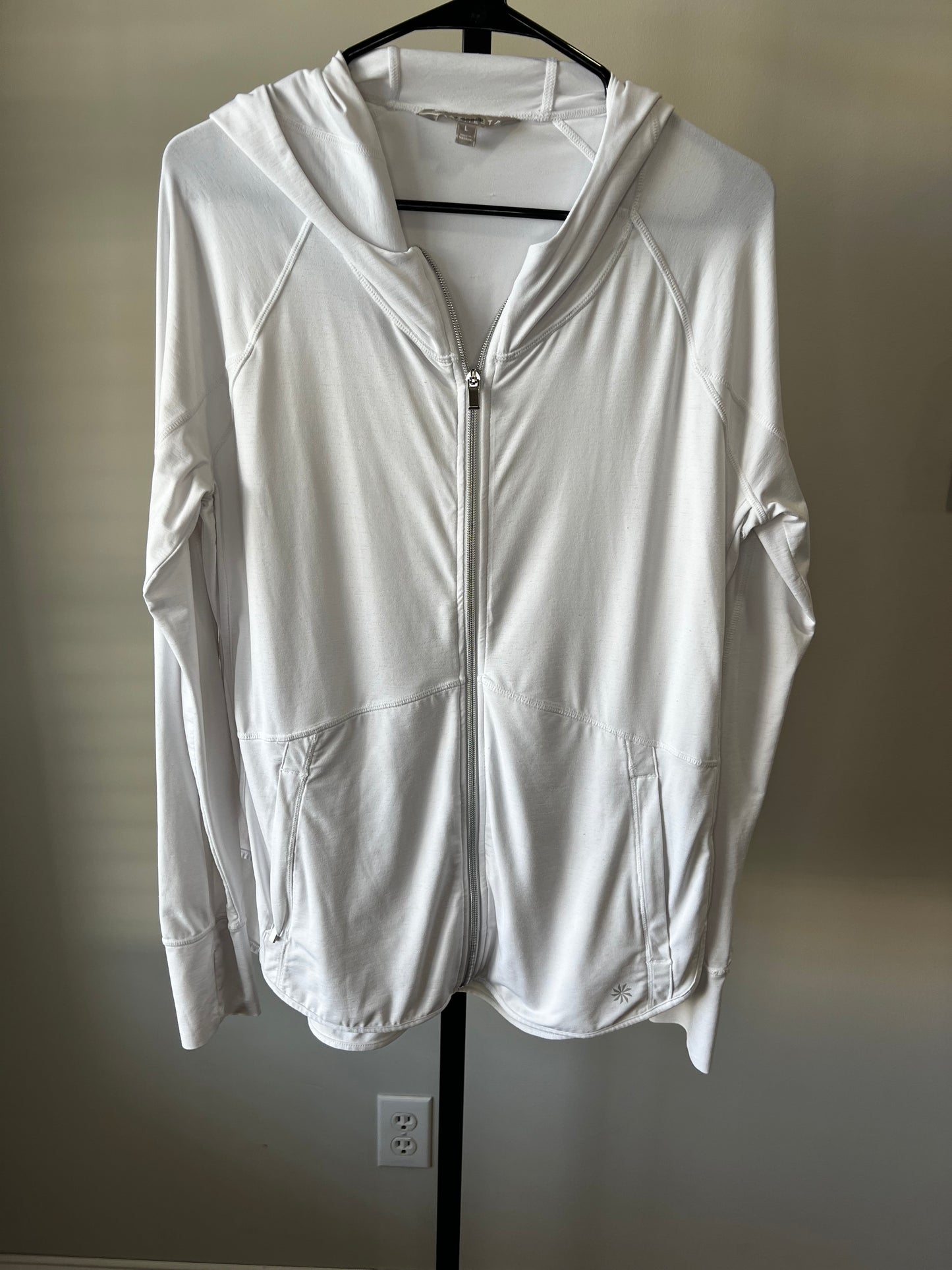 Athleta White Full Zip Hooded Jacket- Sz L