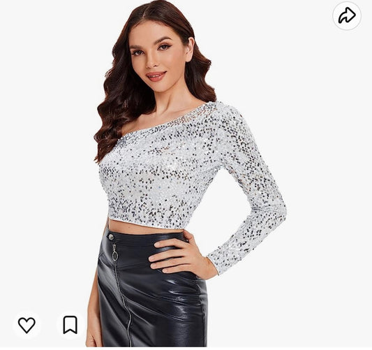 One Shoulder Sequin Crop Top
