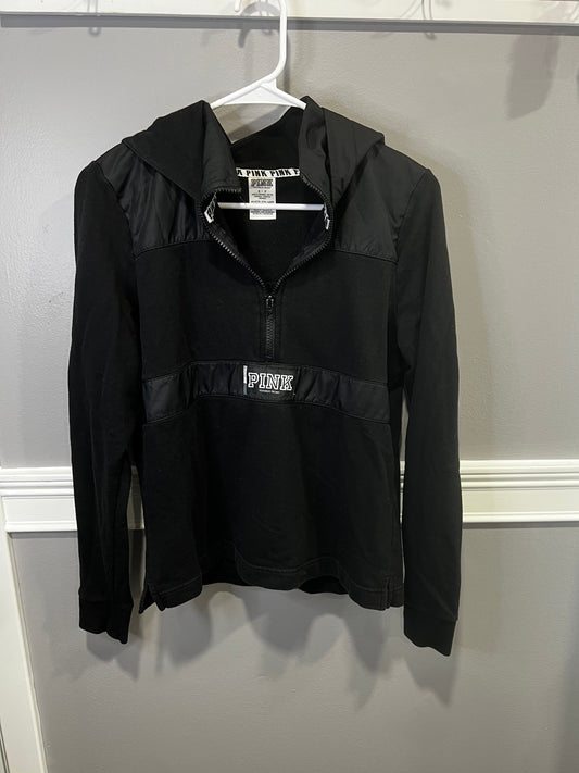 VS PINK Black Hooded Quarter Zip